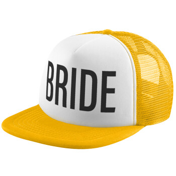 BRIDE, Adult Soft Trucker Hat with Yellow/White Mesh (POLYESTER, ADULT, UNISEX, ONE SIZE)