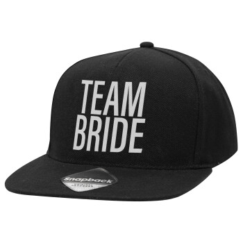 TEAM BRIDE, Adult Flat Snapback Hat Black, (100% COTTON TWILL, ADULT, UNISEX, ONE SIZE)