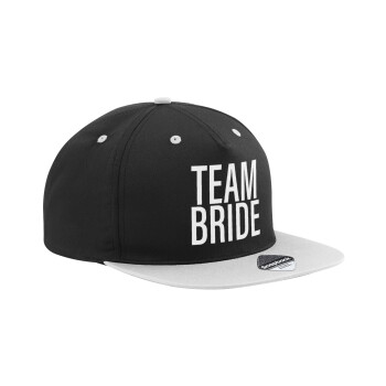 TEAM BRIDE, Adult Flat Snapback Hat Black/Grey, (100% COTTON TWILL, ADULT, UNISEX, ONE SIZE)