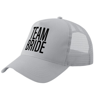 TEAM BRIDE, Adult Structured Trucker Hat, with Mesh, GRAY (100% COTTON, ADULT, UNISEX, ONE SIZE)