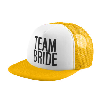 TEAM BRIDE, Adult Soft Trucker Hat with Yellow/White Mesh (POLYESTER, ADULT, UNISEX, ONE SIZE)