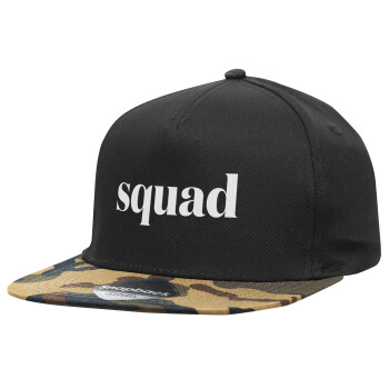 Squad display, Adult Flat Snapback Hat Black/Camouflage, (100% COTTON TWILL, ADULT, UNISEX, ONE SIZE)