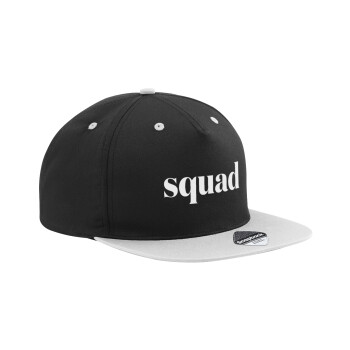 Squad display, Adult Flat Snapback Hat Black/Grey, (100% COTTON TWILL, ADULT, UNISEX, ONE SIZE)