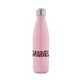MARVEL characters, Metal mug thermos Pink Iridiscent (Stainless steel), double wall, 500ml