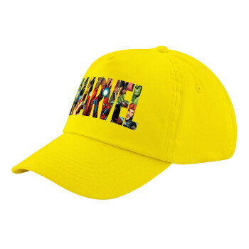 MARVEL characters, Child's Baseball Cap, 100% Cotton Twill, Yellow (COTTON, CHILD, UNISEX, ONE SIZE)