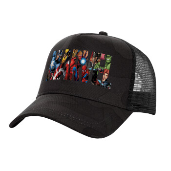 MARVEL characters, Adult Structured Trucker Hat, with Mesh, Dark Army (100% COTTON, ADULT, UNISEX, ONE SIZE)