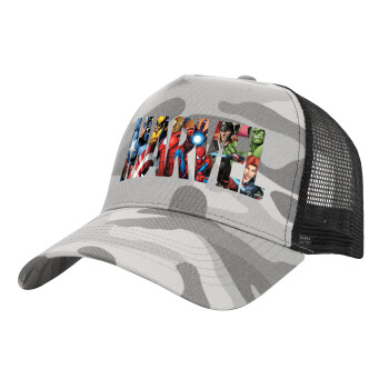 MARVEL characters, Adult Structured Trucker Hat, with Mesh, (Camouflage) Army Camo (100% COTTON, ADULT, UNISEX, ONE SIZE)