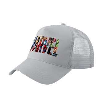 MARVEL characters, Adult Structured Trucker Hat, with Mesh, GRAY (100% COTTON, ADULT, UNISEX, ONE SIZE)