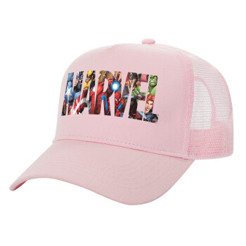 MARVEL characters, Adult Structured Trucker Hat, with Mesh, PINK (100% COTTON, ADULT, UNISEX, ONE SIZE)