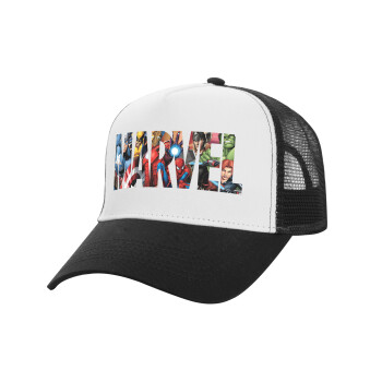 MARVEL characters, Adult Structured Trucker Hat, with Mesh, WHITE/BLACK (100% COTTON, ADULT, UNISEX, ONE SIZE)