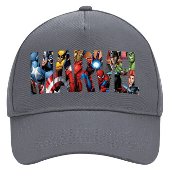 MARVEL characters, Ultimate Adult Hat Grey, (100% COTTON DRILL, ADULT, UNISEX, ONE SIZE)