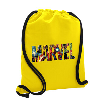 MARVEL characters, Backpack pouch GYMBAG Yellow, with pocket (40x48cm) & thick cords