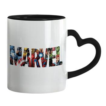 MARVEL characters, Mug heart black handle, ceramic, 330ml