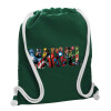 Backpack pouch GYMBAG BOTTLE GREEN, with pocket (40x48cm) & thick white cords