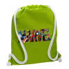 Backpack bag GYMBAG LIME GREEN, with pocket (40x48cm) & thick cords