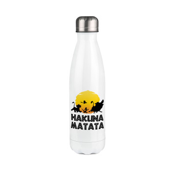 Hakuna Matata, Metal mug thermos White (Stainless steel), double wall, 500ml
