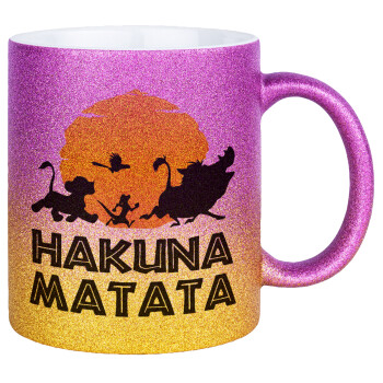 Hakuna Matata, Κούπα Χρυσή/Ροζ Glitter, κεραμική, 330ml