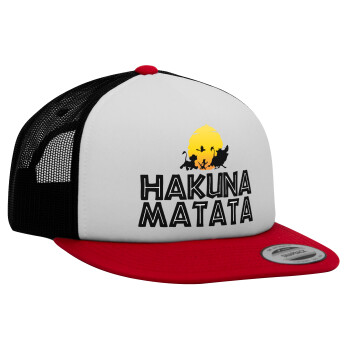 Hakuna Matata, Adult Foam Flat Snapback with Mesh Red-White-Black (POLYESTER, ADULT, UNISEX, ONE SIZE)