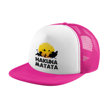 Hakuna Matata, Adult Soft Trucker Hat with Pink/White Mesh (POLYESTER, ADULT, UNISEX, ONE SIZE)