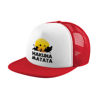 Hakuna Matata, Adult Soft Trucker Hat with Red/White Mesh (POLYESTER, ADULT, UNISEX, ONE SIZE)