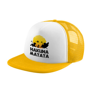 Hakuna Matata, Adult Soft Trucker Hat with Yellow/White Mesh (POLYESTER, ADULT, UNISEX, ONE SIZE)