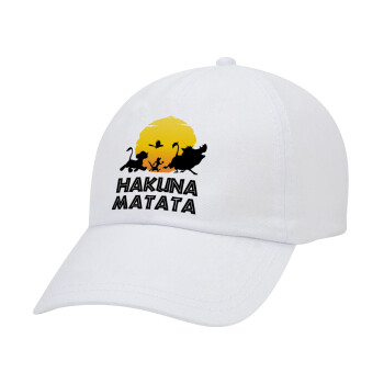 Hakuna Matata, Καπέλο Ενηλίκων Baseball Λευκό 5-φύλλο (POLYESTER, ΕΝΗΛΙΚΩΝ, UNISEX, ONE SIZE)