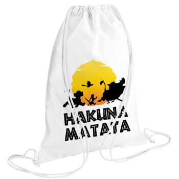 Hakuna Matata, Backpack pouch GYMBAG white (28x40cm)