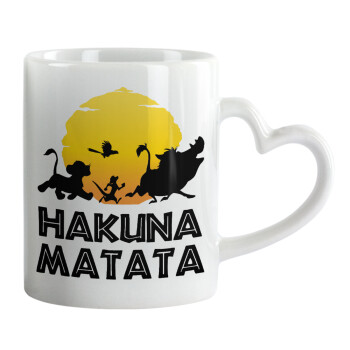 Hakuna Matata, Κούπα καρδιά χερούλι λευκή, κεραμική, 330ml