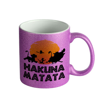 Hakuna Matata, Κούπα Μωβ Glitter που γυαλίζει, κεραμική, 330ml