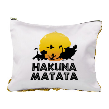 Hakuna Matata, Sequin Gold Pouch Cosmetic Bag