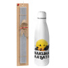 Easter Set, metallic stainless thermos bottle (500ml) & scented flat Easter candle (30cm) (GRAY)