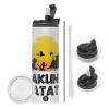 Travel Tumbler θερμό με διπλό καπάκι, μεταλλικό καλαμάκι και βούρτσα καθαρισμού (Ανωξείδωτο 304 Food grade, BPA free, 600ml)