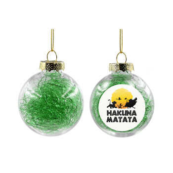 Hakuna Matata, Transparent Christmas tree ball ornament with green filling 8cm