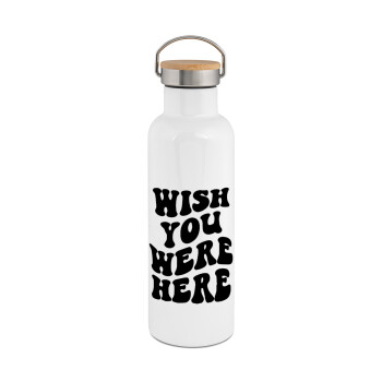Wish you were here, Stainless steel White with wooden lid (bamboo), double wall, 750ml