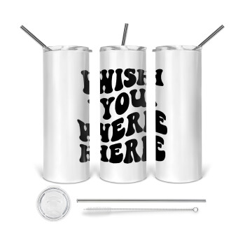 Wish you were here, Tumbler ποτήρι θερμό από ανοξείδωτο ατσάλι 600ml, με μεταλλικό καλαμάκι & βούρτσα καθαρισμού