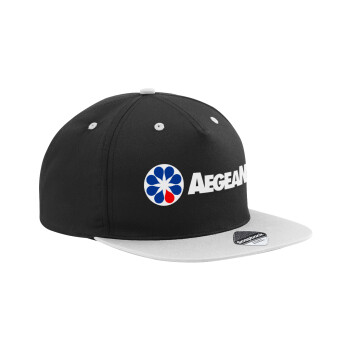 Πρατήριο καυσίμων AEGEAN, Adult Flat Snapback Hat Black/Grey, (100% COTTON TWILL, ADULT, UNISEX, ONE SIZE)