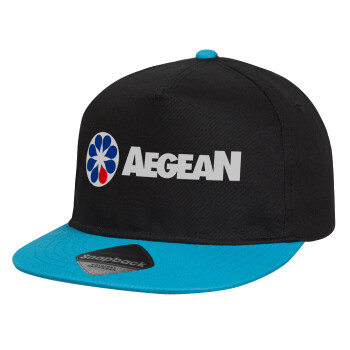 Πρατήριο καυσίμων AEGEAN, Child's Flat Snapback Hat, Black/Blue (100% COTTON, CHILD, UNISEX, ONE SIZE)