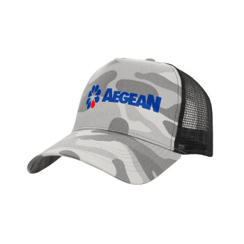 Πρατήριο καυσίμων AEGEAN, Adult Structured Trucker Hat, with Mesh, (Camouflage) Army Camo (100% COTTON, ADULT, UNISEX, ONE SIZE)