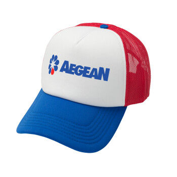 Πρατήριο καυσίμων AEGEAN, Καπέλο Ενηλίκων Soft Trucker με Δίχτυ Red/Blue/White (POLYESTER, ΕΝΗΛΙΚΩΝ, UNISEX, ONE SIZE)