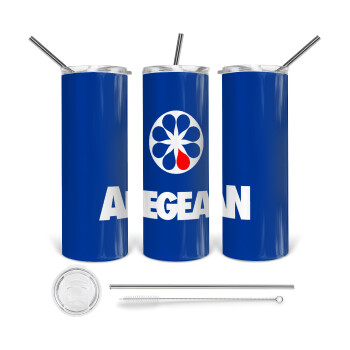 Πρατήριο καυσίμων AEGEAN, Tumbler stainless steel 600ml, with metal straw & cleaning brush