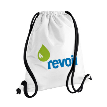 Πρατήριο καυσίμων REVOIL, Τσάντα πλάτης πουγκί GYMBAG λευκή, με τσέπη (40x48cm) & χονδρά κορδόνια