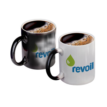 Πρατήριο καυσίμων REVOIL, Color changing magic Mug, ceramic, 330ml when adding hot liquid inside, the black colour desappears (1 pcs)