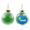 Transparent Christmas tree ball ornament with green filling 8cm