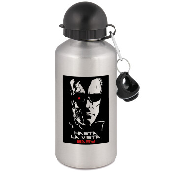 Terminator Hasta La Vista, Metallic water jug, Silver, aluminum 500ml