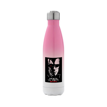 Terminator Hasta La Vista, Metal mug thermos Pink/White (Stainless steel), double wall, 500ml