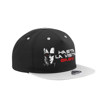 Terminator Hasta La Vista, Adult Flat Snapback Hat Black/Grey, (100% COTTON TWILL, ADULT, UNISEX, ONE SIZE)