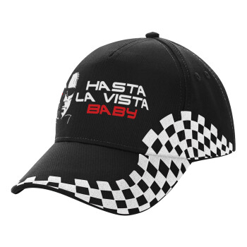 Terminator Hasta La Vista, Adult Ultimate BLACK RACING Cap, (100% COTTON DRILL, ADULT, UNISEX, ONE SIZE)