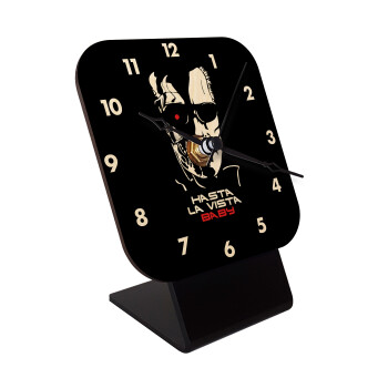 Terminator Hasta La Vista, Quartz Table clock in natural wood (10cm)