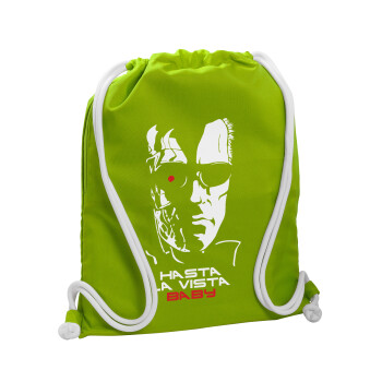 Terminator Hasta La Vista, Backpack bag GYMBAG LIME GREEN, with pocket (40x48cm) & thick cords