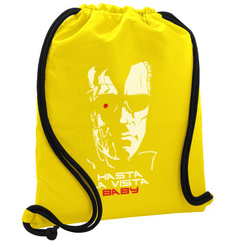 Terminator Hasta La Vista, Backpack pouch GYMBAG Yellow, with pocket (40x48cm) & thick cords